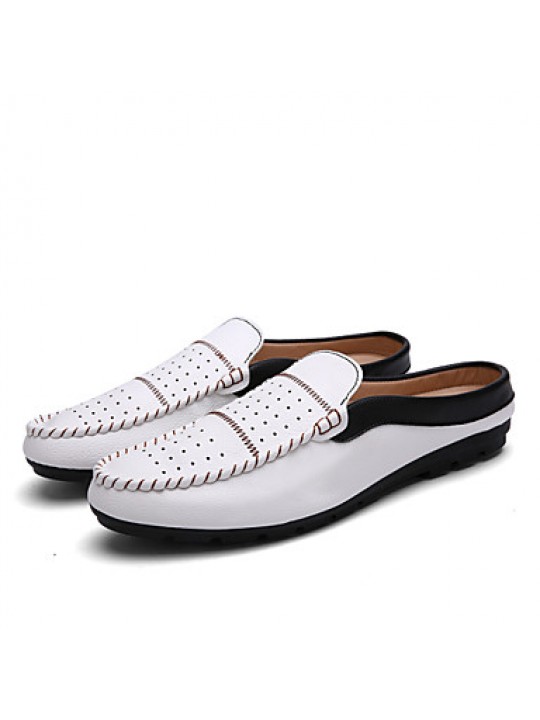 Men's Shoes Leather Casual Clogs & Mules Casual Flat Heel Slip-on Black / Blue / White / Burgundy  