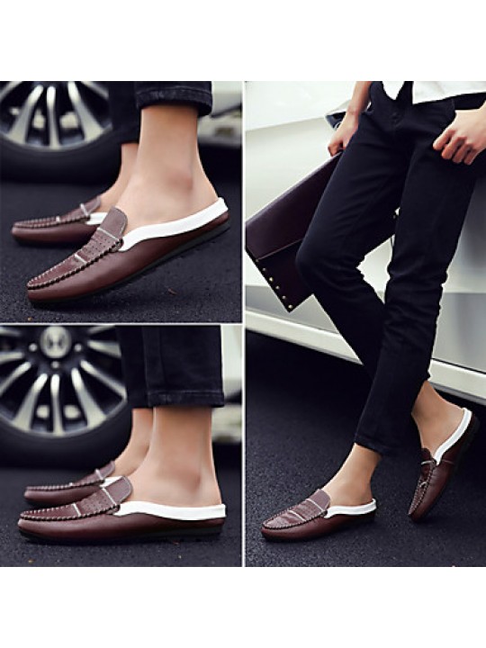 Men's Shoes Leather Casual Clogs & Mules Casual Flat Heel Slip-on Black / Blue / White / Burgundy  