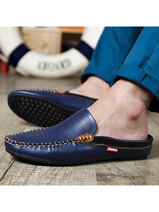 Men's Shoes Leather Casual Clogs & Mules Casual Stitching Lace Blue / White  