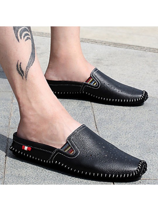 Men's Shoes Leather Casual Clogs & Mules Casual Stitching Lace / Slip-on Black / White / Orange  