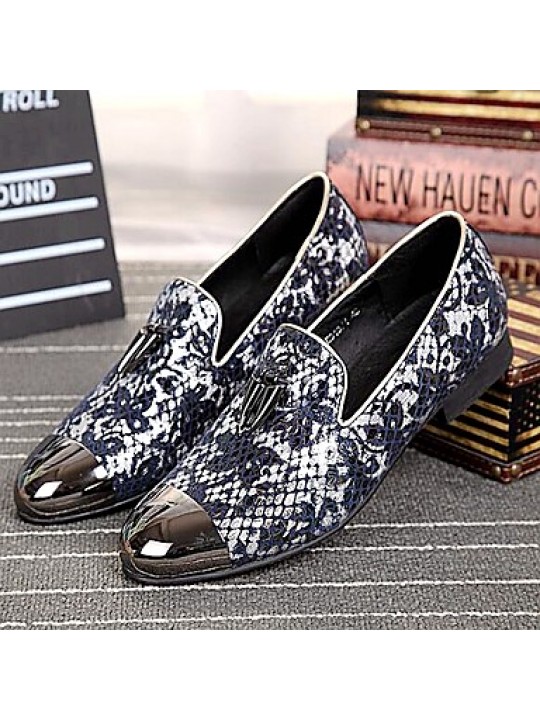   2016 Pure Manual Flash Novelty Wedding/Night Party Cowhide Leather Loafers Light Blue/Navy  