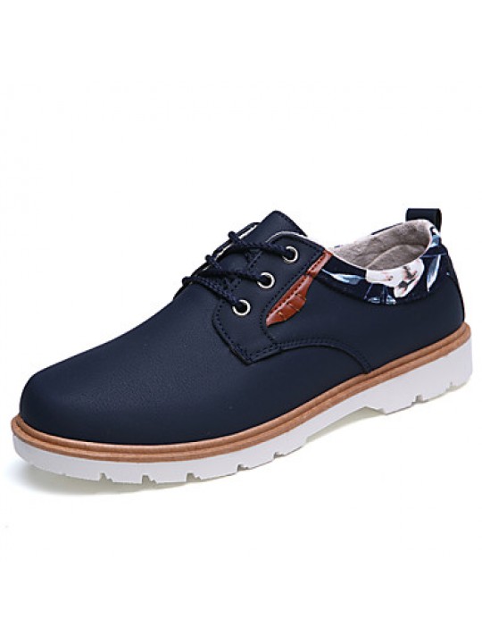 Men's Shoes Leather Casual Oxfords Casual Flat Heel Lace-up Black / Blue / Brown / White  