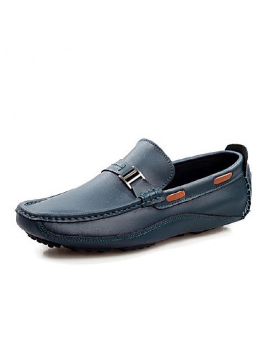 Men's Shoes Leather Casual Boat Shoes Casual Flat Heel Slip-on Black / Blue / Brown  