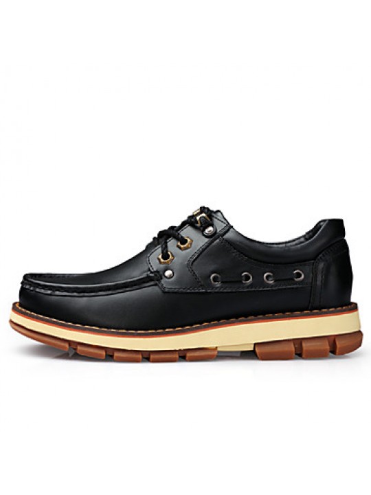 Men's Shoes Outdoor / Athletic / Casual Leather Boat Shoes Black / Brown  