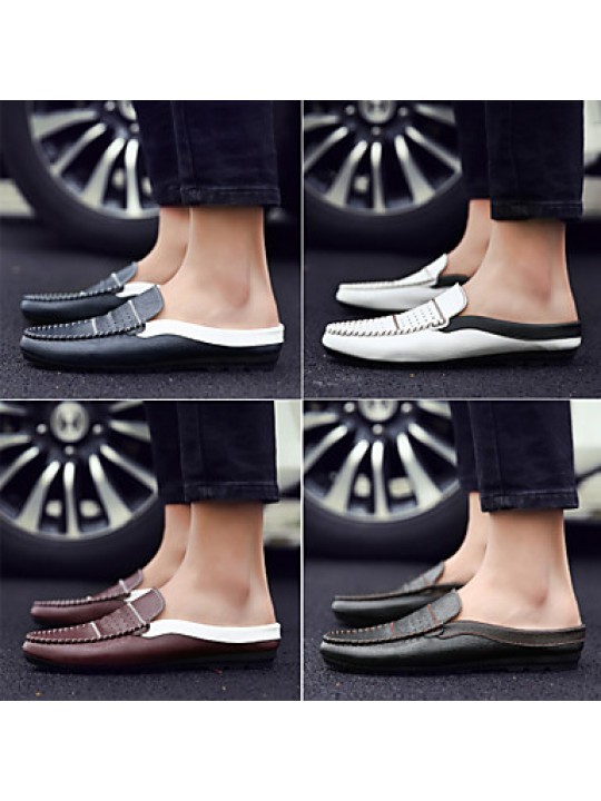 Men's Shoes Leather Casual Clogs & Mules Casual Flat Heel Slip-on Black / Blue / White / Burgundy  