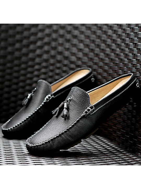 Men's Shoes Leather Casual Clogs & Mules Casual Stitching Lace / Tassel / Slip-on Black / Blue / Brown / White  