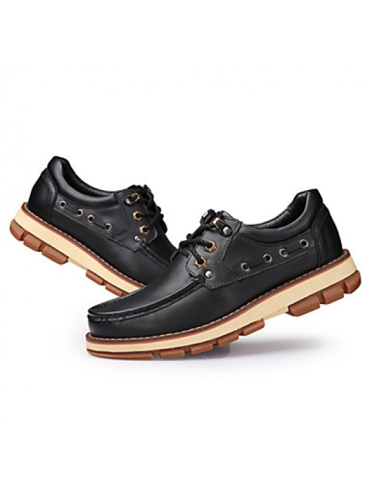 Men's Shoes Outdoor / Athletic / Casual Leather Boat Shoes Black / Brown  