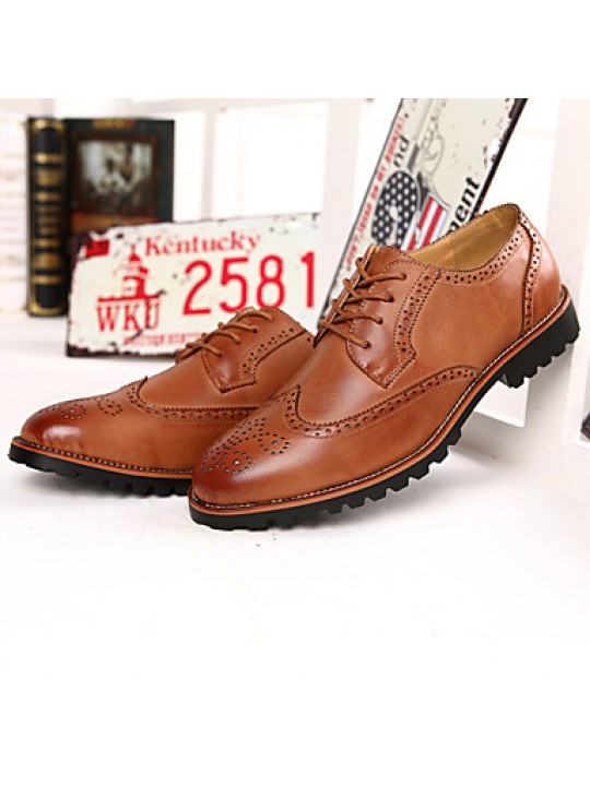 Men's Shoes Leather Casual Oxfords Casual Flat Heel Black / Brown  