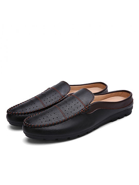 Men's Shoes Leather Casual Clogs & Mules Casual Flat Heel Slip-on Black / Blue / White / Burgundy  