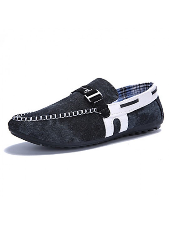 Men's Shoes Denim Casual Boat Shoes Casual Flat Heel Slip-on Black / Blue  