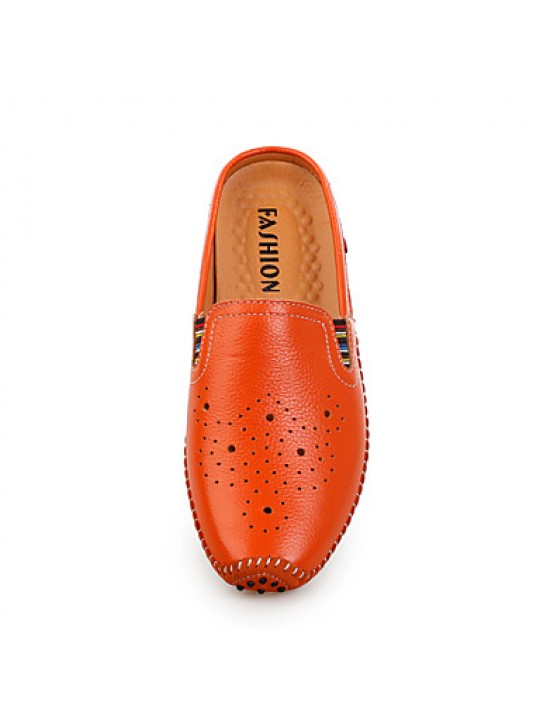 Men's Shoes Leather Casual Clogs & Mules Casual Stitching Lace / Slip-on Black / White / Orange  