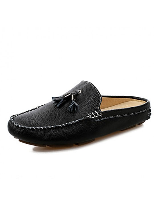 Men's Shoes Leather Casual Clogs & Mules Casual Stitching Lace / Tassel / Slip-on Black / Blue / Brown / White  