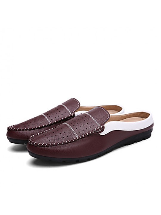 Men's Shoes Leather Casual Clogs & Mules Casual Flat Heel Slip-on Black / Blue / White / Burgundy  