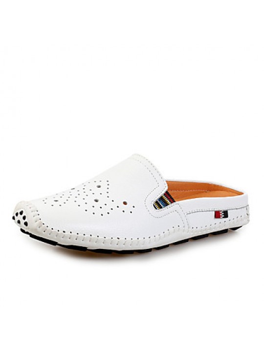 Men's Shoes Leather Casual Clogs & Mules Casual Stitching Lace / Slip-on Black / White / Orange  