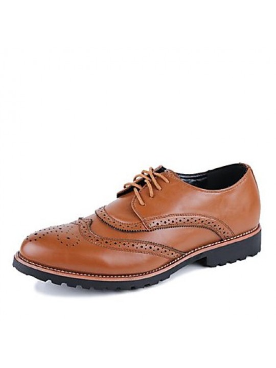 Men's Shoes Leather Casual Oxfords Casual Flat Heel Lace-up Black / Brown / White  