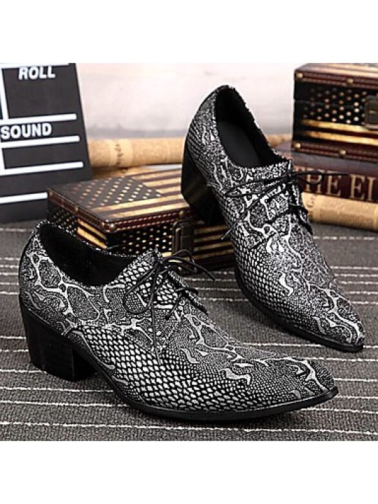 Men's Shoes   Limited Edition Oriental Temperament Nightclub/Party Top Layer Leather Oxfords Silver  