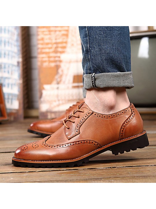 Men's Shoes Leather Casual Oxfords Casual Flat Heel Black / Brown  