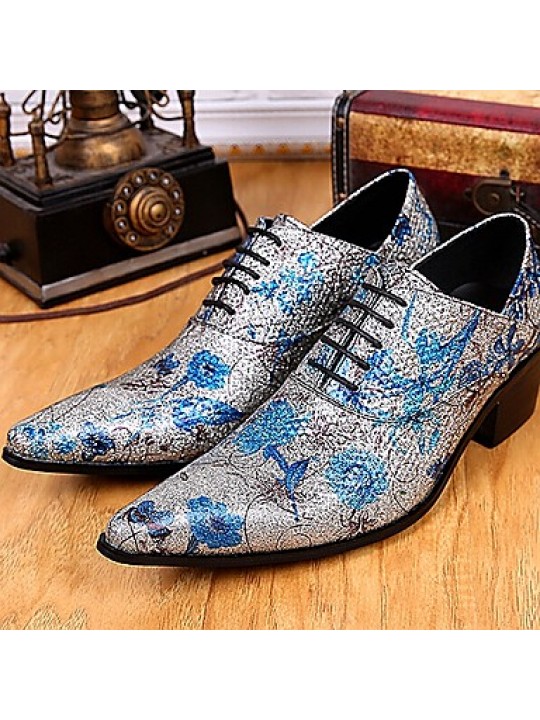 Men's Shoes   Limited Edition Pure Handmade Wedding/Party & Evening Leather Oxfords Silver  