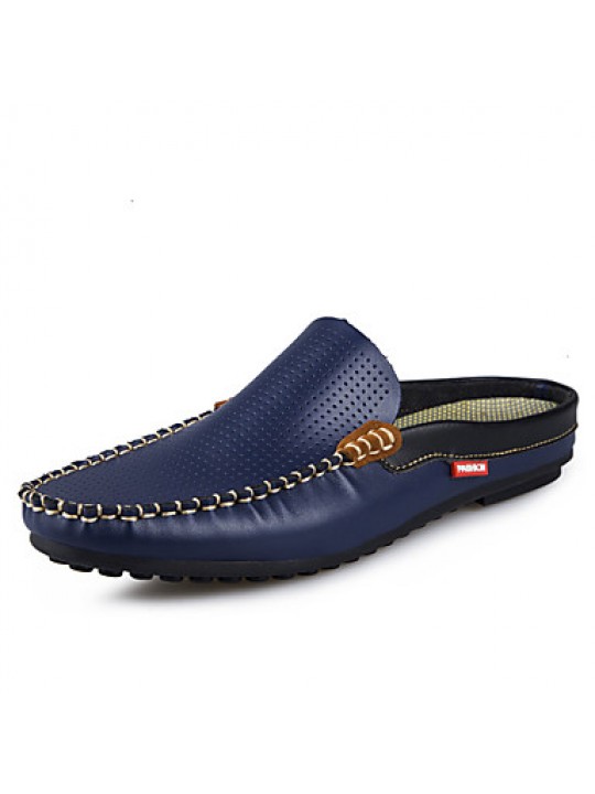 Men's Shoes Leather Casual Clogs & Mules Casual Stitching Lace Blue / White  