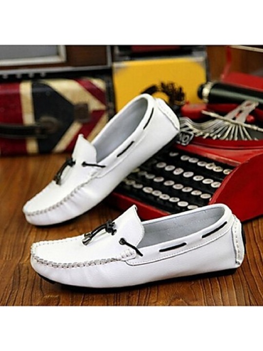 Men's Shoes Leather Casual Boat Shoes Casual Slip-on Black / White / Orange  