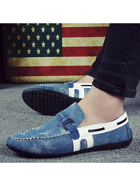 Men's Shoes Denim Casual Boat Shoes Casual Flat Heel Slip-on Black / Blue  