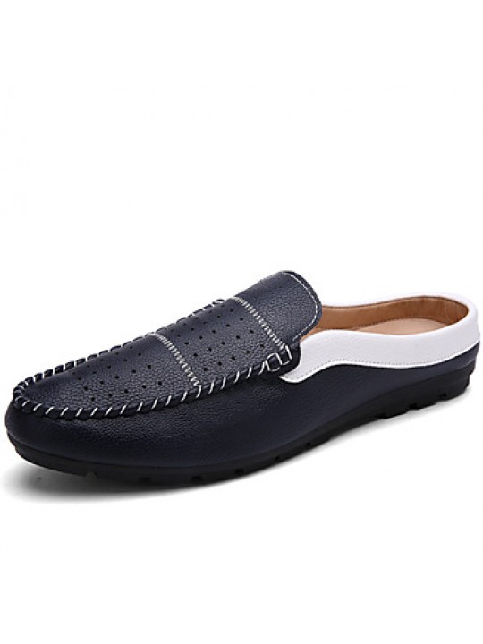 Men's Shoes Leather Casual Clogs & Mules Casual Flat Heel Slip-on Black / Blue / White / Burgundy  