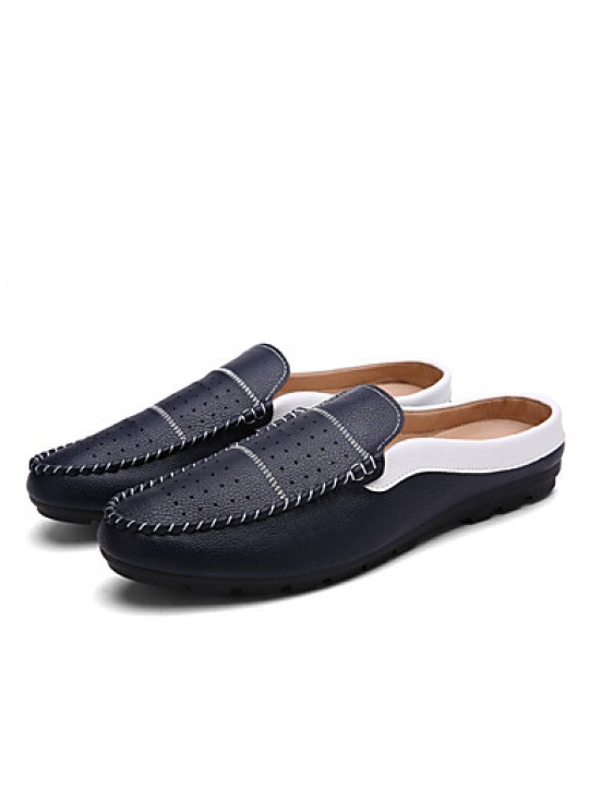 Men's Shoes Leather Casual Clogs & Mules Casual Flat Heel Slip-on Black / Blue / White / Burgundy  