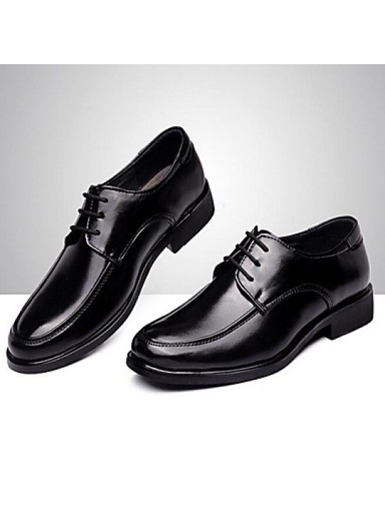 Men's Shoes Leather Casual Oxfords Casual Low Heel Lace-up Black  