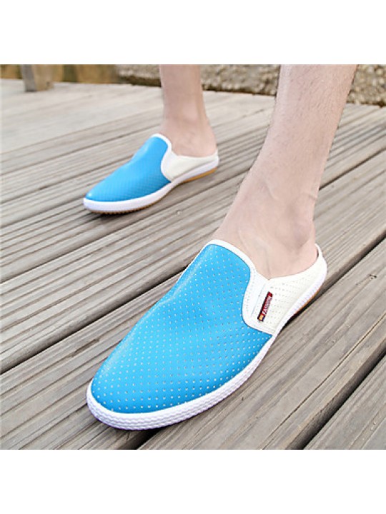 Men's Shoes Casual Leather Clogs & Mules Blue/White/Beige  