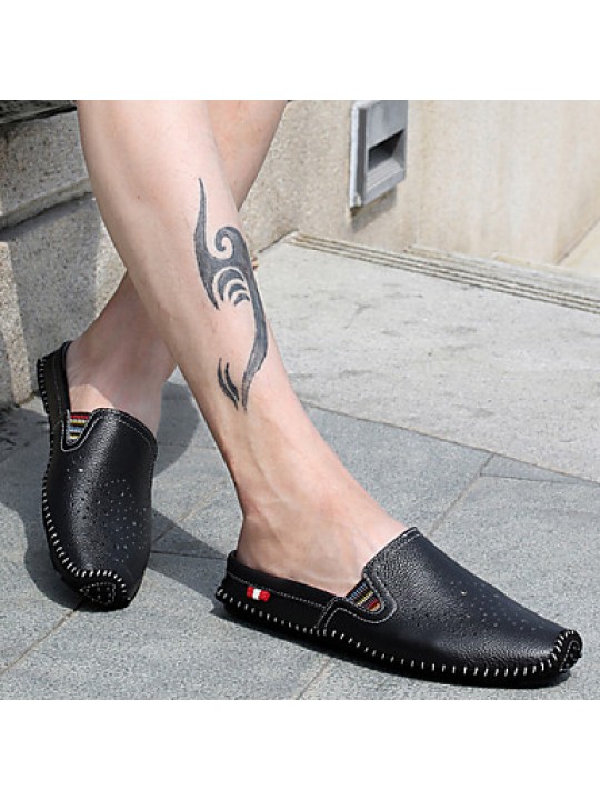 Men's Shoes Outdoor/Casual Leather Clogs & Mules Black/White/Orange  