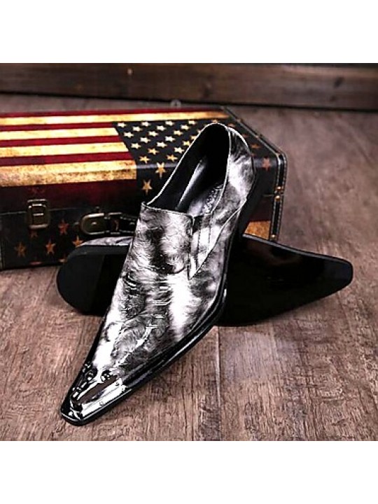   2016 New Style Pure Manual Black Water Wave Wedding / Night Club & Party Cowhide Leather Loafers  