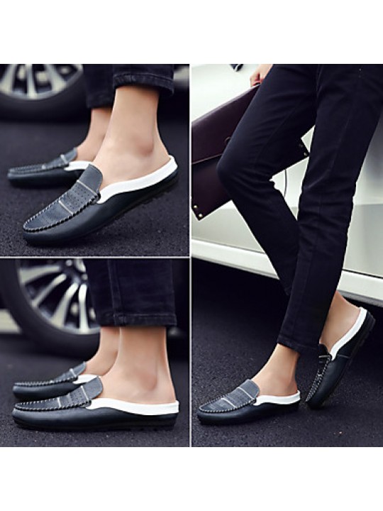 Men's Shoes Leather Casual Clogs & Mules Casual Flat Heel Slip-on Black / Blue / White / Burgundy  