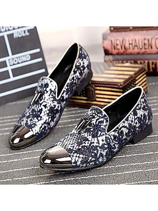   2016 Pure Manual Flash Novelty Wedding/Night Party Cowhide Leather Loafers Light Blue/Navy  