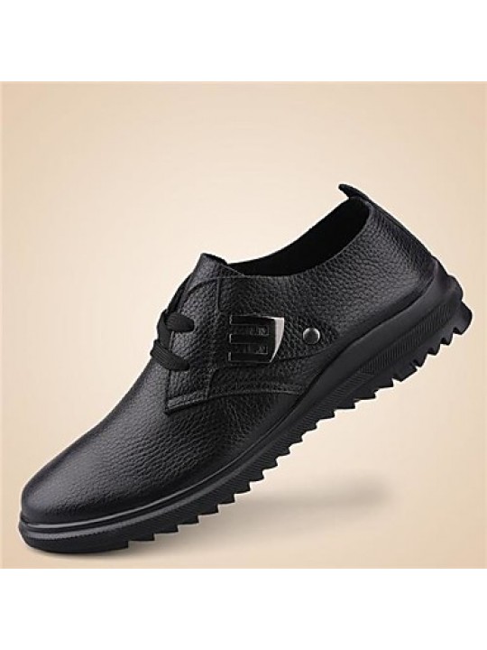 Men's Shoes Leather Casual Oxfords Casual Flat Heel Lace-up Black / Brown  