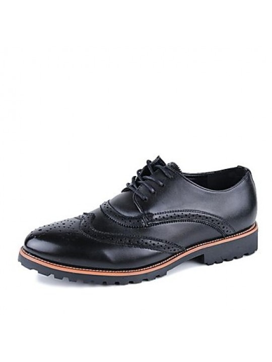 Men's Shoes Leather Casual Oxfords Casual Flat Heel Lace-up Black / Brown / White  