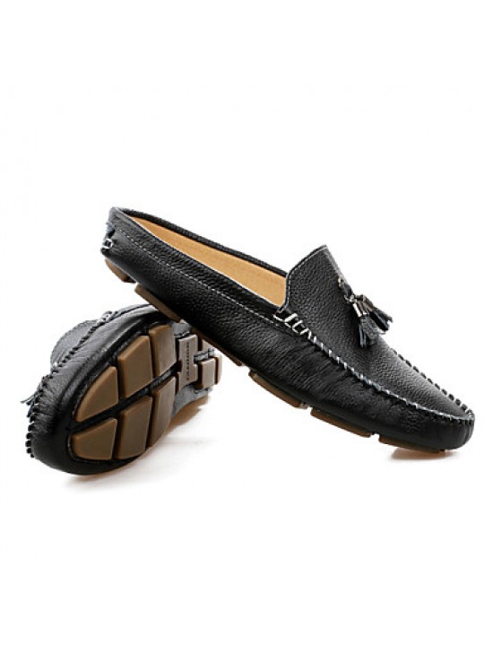 Men's Shoes Leather Casual Clogs & Mules Casual Stitching Lace / Tassel / Slip-on Black / Blue / Brown / White  