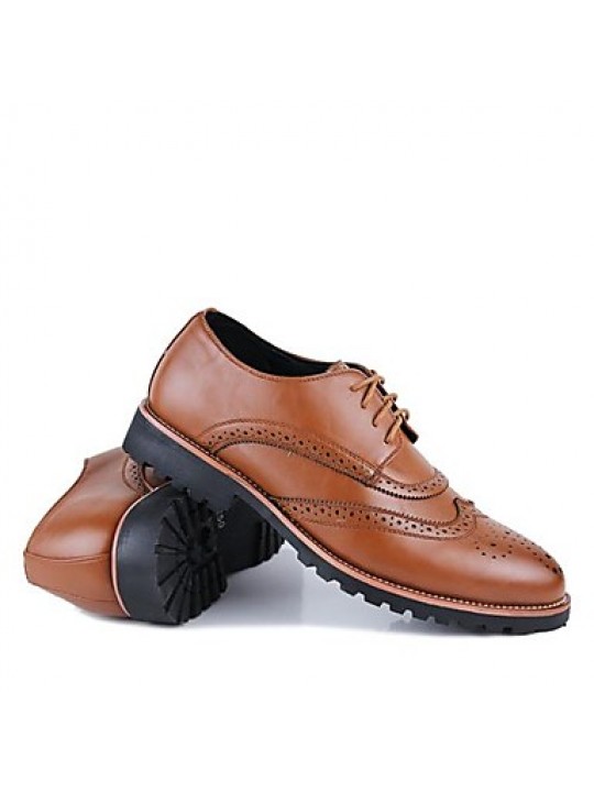 Men's Shoes Leather Casual Oxfords Casual Flat Heel Lace-up Black / Brown / White  