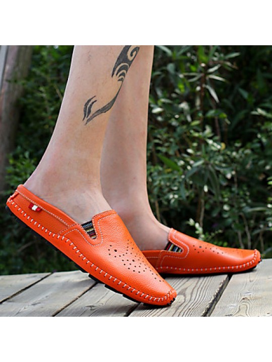 Men's Shoes Leather Casual Clogs & Mules Casual Stitching Lace / Slip-on Black / White / Orange  