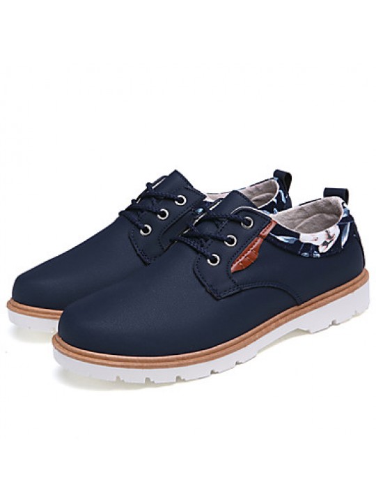 Men's Shoes Leather Casual Oxfords Casual Flat Heel Lace-up Black / Blue / Brown / White  