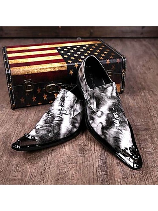   2016 New Style Pure Manual Black Water Wave Wedding / Night Club & Party Cowhide Leather Loafers  