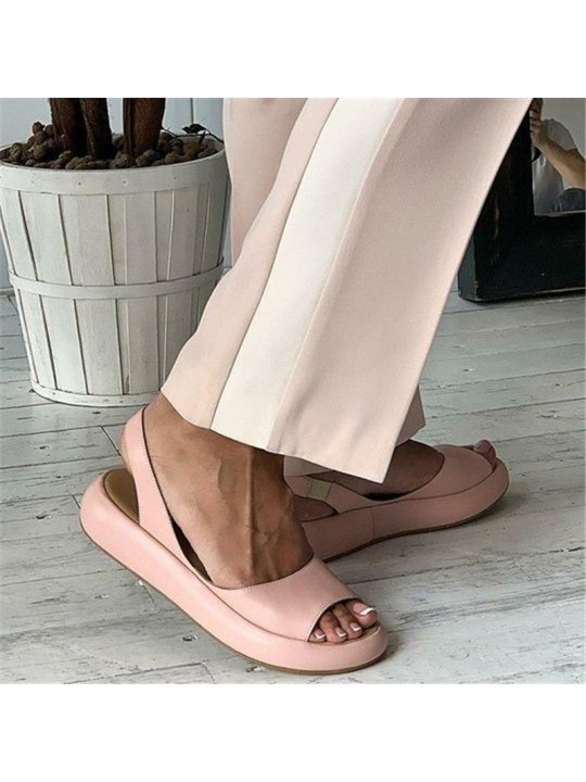 Size:4.5-11 Women Fashion Solid Color Peep-toe Flat Sandals