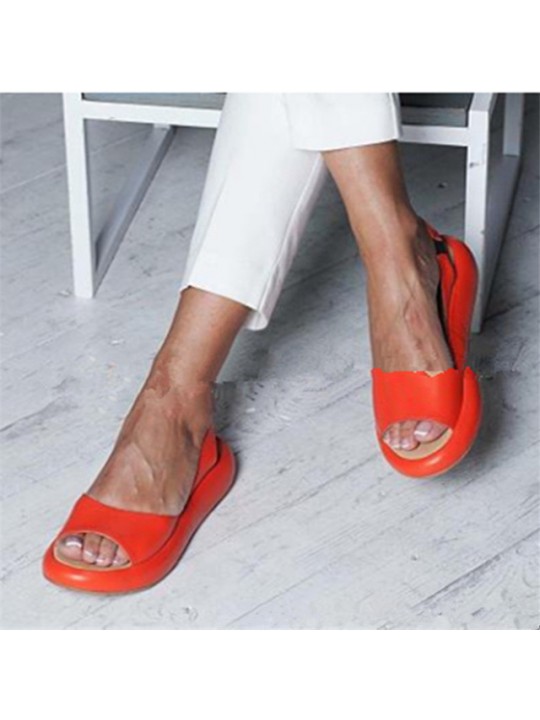 Size:4.5-11 Women Fashion Solid Color Peep-toe Flat Sandals