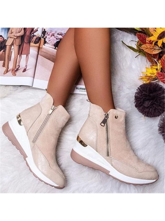 Size:4.5-11 Women Plus Size Solid Color Zipper Wedged Short Boots