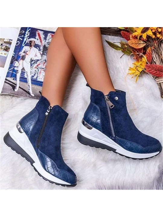 Size:4.5-11 Women Plus Size Solid Color Zipper Wedged Short Boots