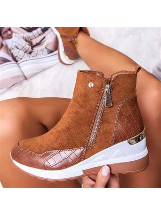 Size:4.5-11 Women Plus Size Solid Color Zipper Wedged Short Boots