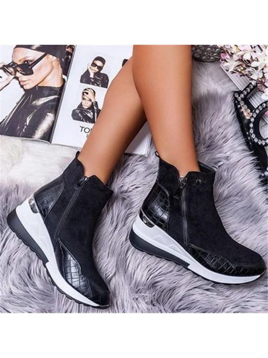 Size:4.5-11 Women Plus Size Solid Color Zipper Wedged Short Boots