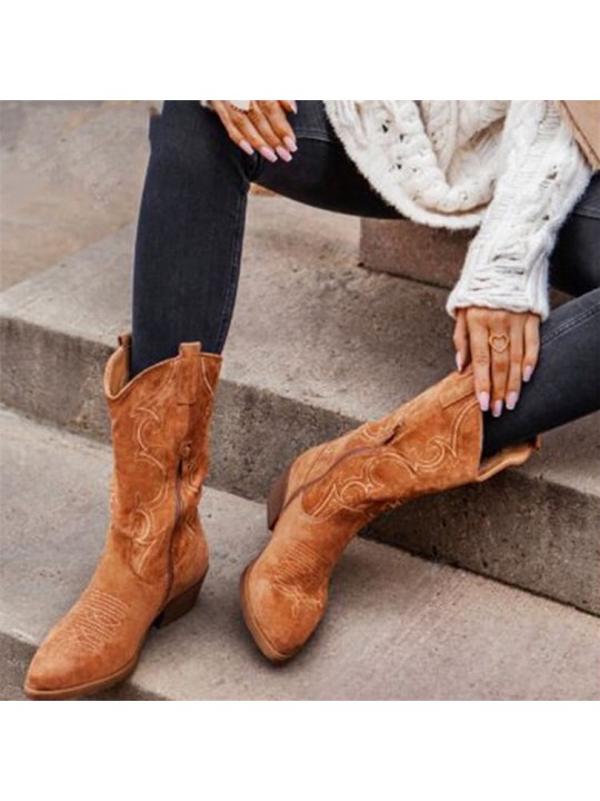 Size:4.5-11 Women Plus Size Solid Color Vintage Mid Calf Boots