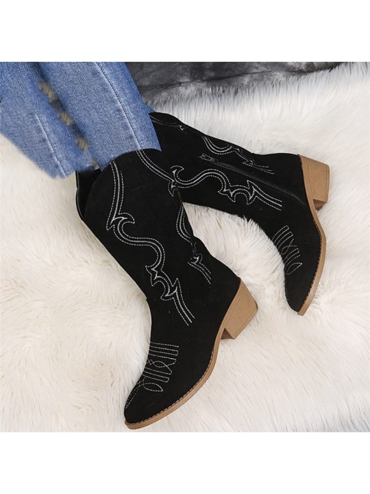 Size:4.5-11 Women Plus Size Solid Color Vintage Mid Calf Boots