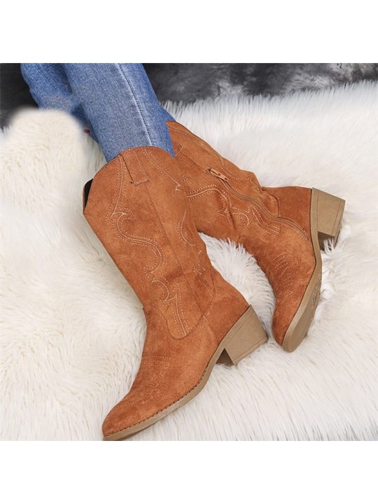 Size:4.5-11 Women Plus Size Solid Color Vintage Mid Calf Boots