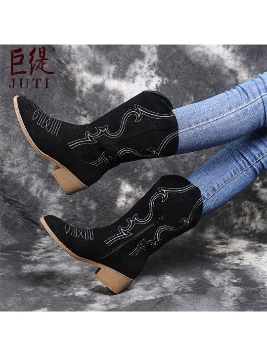 Size:4.5-11 Women Plus Size Solid Color Vintage Mid Calf Boots